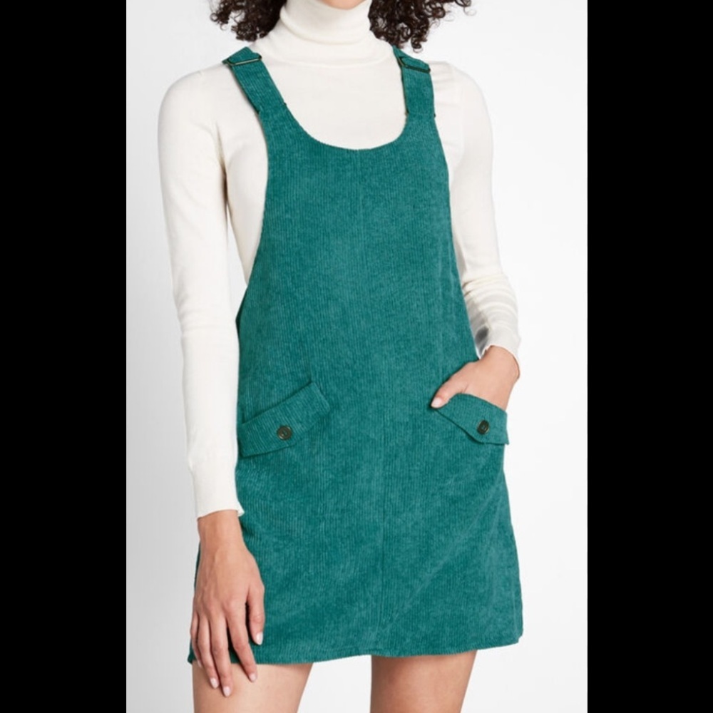 Modcloth Sociable Scholar Corduroy Jumper in teal $128 nwot spring dress casual